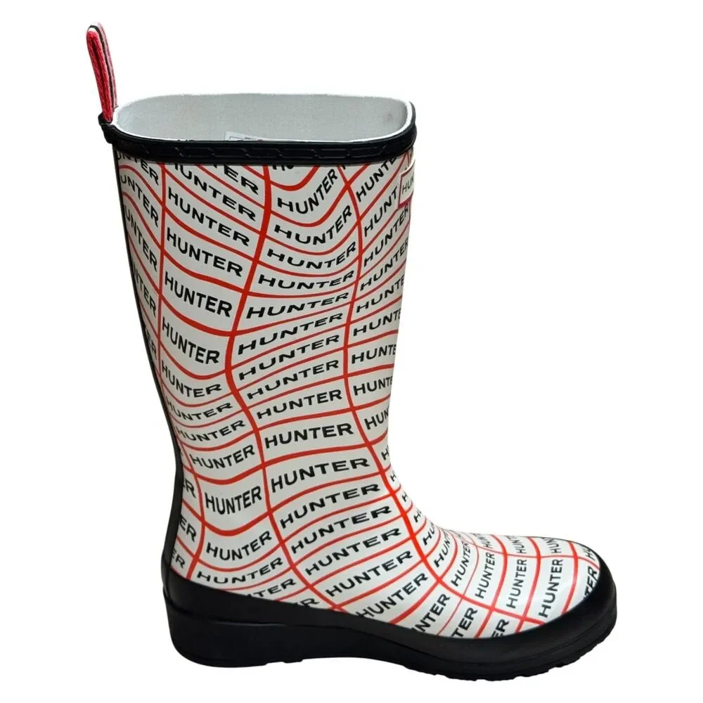 Hunter WFT2065RMA Play Boot Tall Sonic Logo Print Rain Boots White/Red US 6